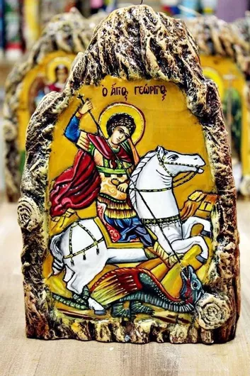 Χειροποίητη Κέρινη Αγιογραφία Άγιος Γεώργιος 25*16*5