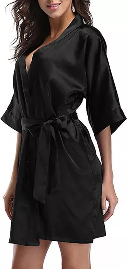 Luna Γυναικεία Σατέν Ρόμπα Μαύρο 5803