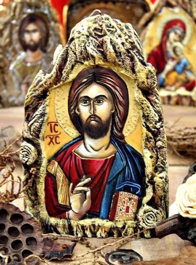 Χειροποίητη Κέρινη Αγιογραφία Χριστός 25x16x5
