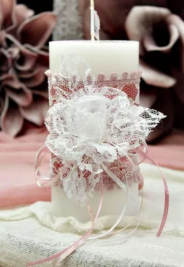 Αρωματικό Κερί Στολισμένο Δαντέλα 8x15cm Σάπιο Μήλο Λευκό