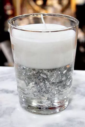 Αρωματικό Κερί Ποτήρι Φ9 X 121 Cm Gel Φύλλα Ασημί