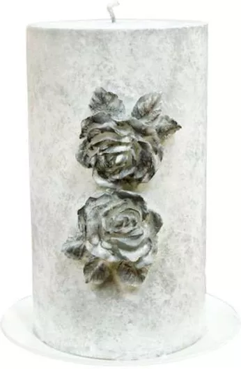 Κερί Γάμου Κηροστάτη 2 Κέρινα Λουλούδια Vintage 12x20cm