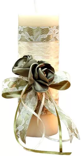 Χειροποίητο Διακοσμητικό Αρωματικό Κερί Πράσινο Λουλούδια 6.5x20cm Ιβουάρ