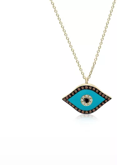 Κολιέ Μάτι Κ18 Χρυσό Καφέ Διαμάντια 0.07ct Διαμάντια 0.03ct Σμάλτο Vs1 G Ko6126