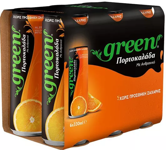Αναψυκτικά Green Cola Πορτοκαλάδα με Ανθρακικό, Χωρίς Ζάχαρη σε Κουτί 6x330ml