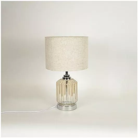 Πορτατίφ Γυάλινο για Ντουί E27 με Μπεζ Καπέλο & Ασημί Βάση