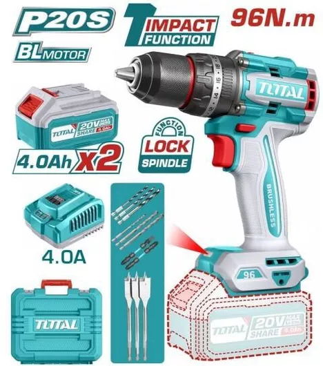 Κρουστικό Δραπανοκατσάβιδο Total Μπαταρίας Brushless 20V 2x4Ah