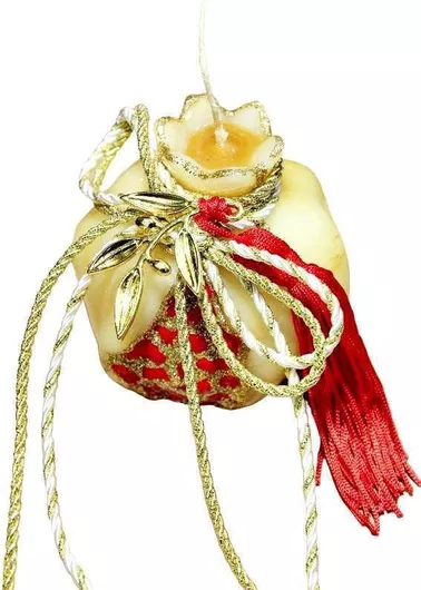 Ρόδι Κέρινο Small 7x8cm Σειρά 1 Στολισμένο Εκρού