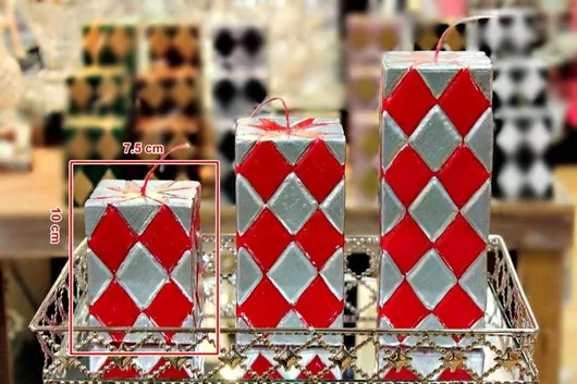 Κερί Carve Τετράγωνο 75*75*10 Κόκκινο Ασημί