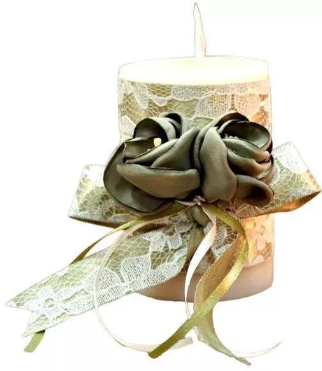Χειροποίητο Διακοσμητικό Αρωματικό Κερί Πράσινο Λουλούδια 6.5x10cm Ιβουάρ