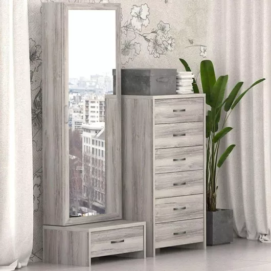 Τουαλέτα Κρεβατοκάμαρας Ξύλινη με Καθρέπτη 50x17x151cm Σταχτί