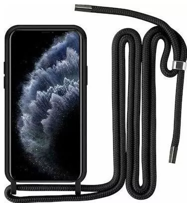 Θήκη Σιλικόνης με Λουράκι Λαιμού για Samsung Galaxy S21 Plus σε Μαύρο Μαύρο Θήκη πλάτης Σιλικόνη