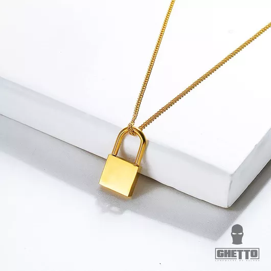 Ghetto Ανδρικό Κολιέ Μενταγιόν Lock από Ανοξείδωτο Ατσάλι Επιχρυσωμένο