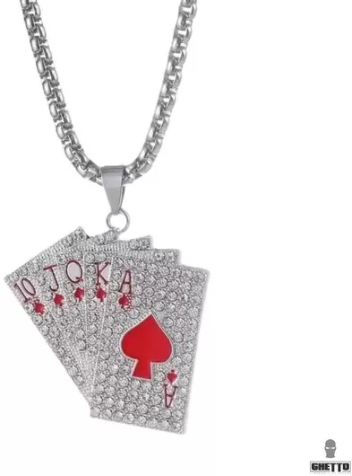 Ghetto Ανδρικό Κολιέ Μενταγιόν Hip Hop Iced Trappola Cards από Ανοξείδωτο Ατσάλι
