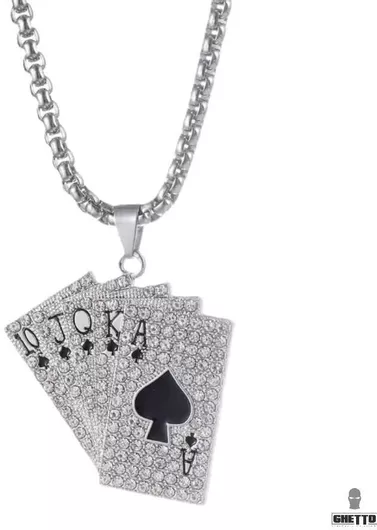 Ghetto Ανδρικό Κολιέ Μενταγιόν Hip Hop Iced Trappola Cards από Ανοξείδωτο Ατσάλι