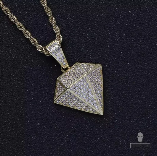 Ghetto Ανδρικό Κολιέ Μενταγιόν Hip Hop Diamond από Ανοξείδωτο Ατσάλι
