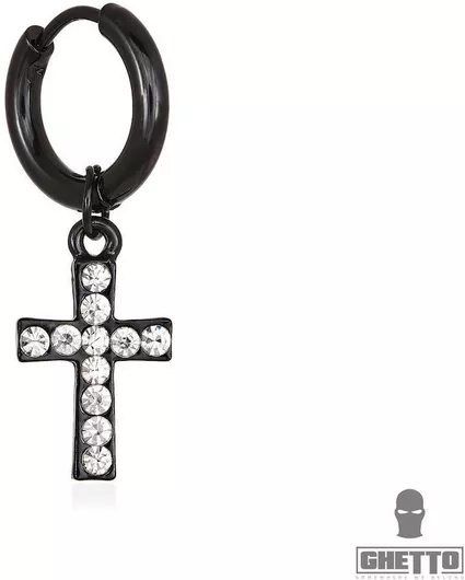Ghetto Ανδρικό Σκουλαρίκι Kpop Diamond Black Cross από Ανοξείδωτο Ατσάλι