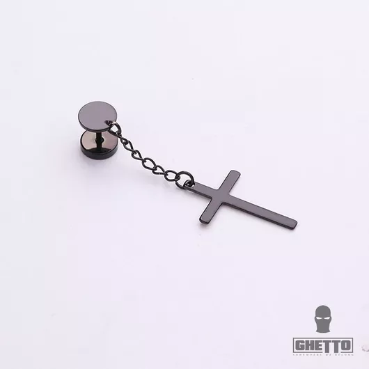 Ghetto Ανδρικό Γυναικείο Σκουλαρίκι Καρφωτό Cross Drop από Ανοξείδωτο Ατσάλι