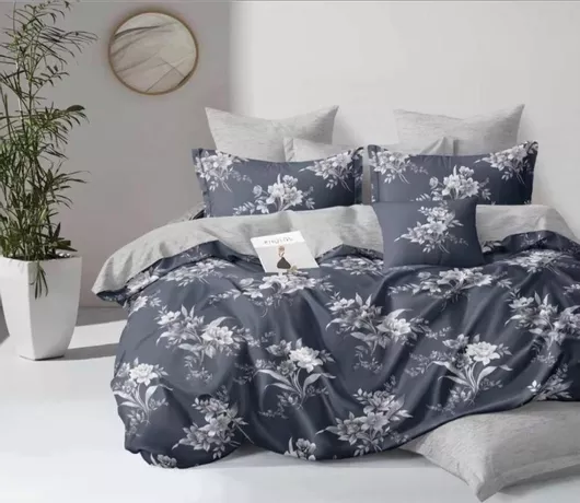 Σετ Σεντόνια D654 Βαμβακερά & Πολυεστέρας με Λάστιχο & Παπλωματοθήκη Υπέρδιπλο 210x230+30cm Floral 5τμχ Μπλε
