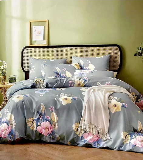 Σετ Σεντόνια D712 Βαμβακερά & Πολυεστέρας με Λάστιχο & Παπλωματοθήκη Υπέρδιπλο 210x230+30cm Floral 5τμχ Γκρι