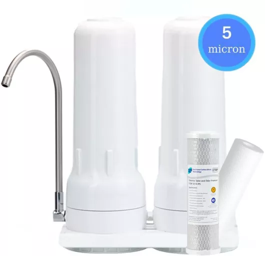 Συσκευή Φίλτρου Νερού Filtrato CT-14D Διπλή Άνω Πάγκου με Βρυσάκι & Ανταλλακτικό Φίλτρο Aquafilter FCPS5 5μm Pure CTOP 2510-05 5μm 50-0047