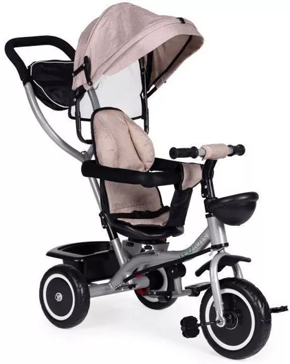 Παιδικό Τρίκυκλο Ποδήλατο Ecotoys με Αποθηκευτικό Χώρο, Χειρολαβή Γονέα & Σκίαστρο για 6+ Μηνών Μπεζ