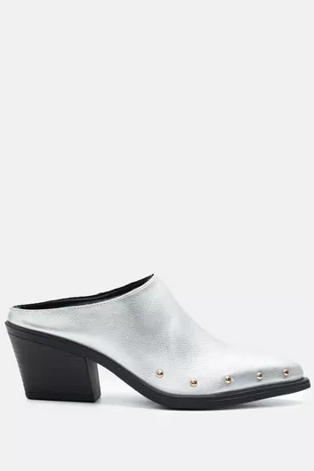 Luigi Mules with Heel in Silver Color