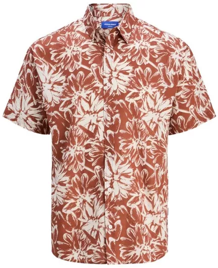 Jack & Jones Παιδικό Floral Πουκάμισο Κοντομάνικο Κεραμιδί, Καφέ