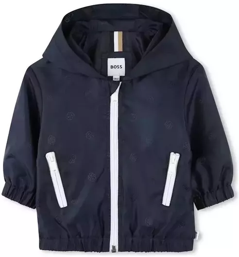 Hugo Boss Παιδικό Casual Μπουφάν Αντιανεμικό με Κουκούλα Μπλε