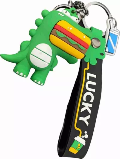 Μπρελόκ Ανθεκτικό Καουτσούκ Δεινόσαυρος Hamburger Lucky Πpάσινο 10078-k