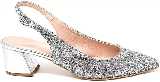 Bigshoes Δερμάτινες Μυτερές Γόβες με Μεσαίο Τακούνι Ασημί