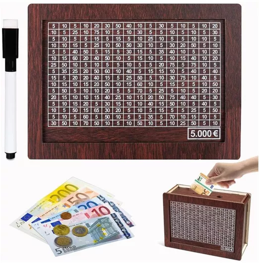 Κουμπαράς Ξύλινος Diy Αποταμίευσης Στόχο Χρημάτων Έως 5000 Ευρώ Μαρκαδόρο Σημείωσης Καφέ