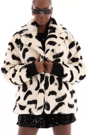 Jakke Rita Κοντή Γυναικεία Γούνα Μαύρο & Λευκό (Black & White)
