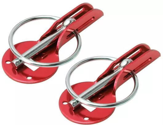 Universal Carbon Fiber Hood Pin Lock Pull-type Engine Cover Lock, Red – Pair of Car Modification Bonnet Hood Pins for Engine Cover Security