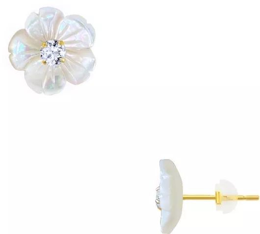 Σκουλαρίκι Κ14 Χρυσό Ζιργκόν Mother Pearl F310081f
