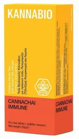 Kannabio Kannachai Immune Organic Hemp Tea with Green Tea, Ginger, Turmeric & Lemon - 10 Sticks
