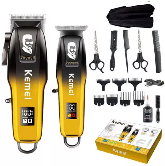 Kemei Επαγγελματικό Σετ Επαναφορτιζόμενης Κουρευτικής Μηχανής Κίτρινο KM-8501