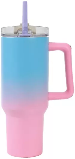 Θερμός iDrink Handled Tumbler Ανοξείδωτο 1.2lt Pink-blue με Καλαμάκι & Λαβή