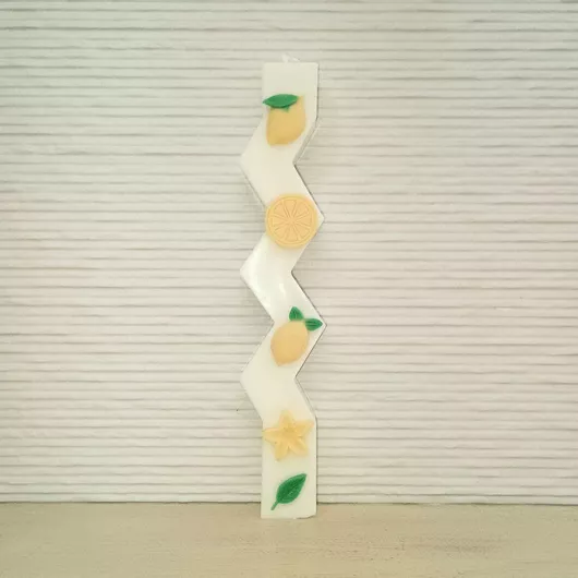 Λαμπάδα Φυτικό Κερί Αρωματική Zig Zag Λεμονάκια Λευκό, διαστάσεις, ποσότητα, χρώμα