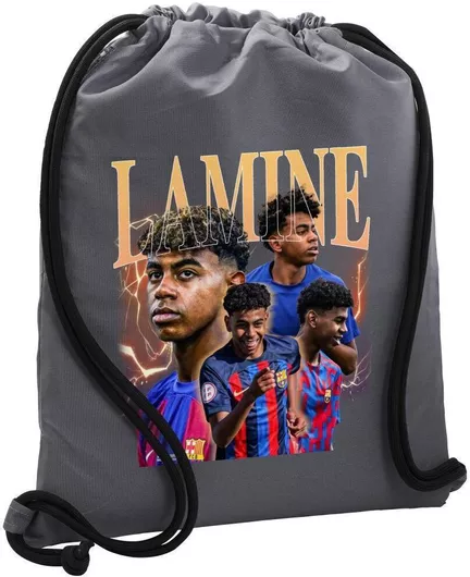 Lamine Yamal Fcb Τσάντα Πλάτης Πουγκί Gymbag Τσέπη 40x48cm & Χονδρά Κορδόνια Γκρι