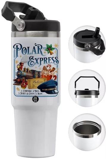 Μπουκάλι Θερμός Koupakoupa The Polar Express Ανοξείδωτο 890ml Καφέ με Καλαμάκι