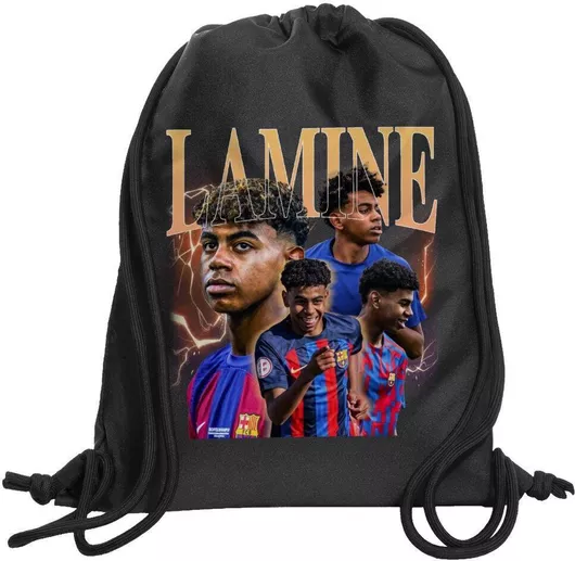 Lamine Yamal Fcb Τσάντα Πλάτης Πουγκί Gymbag Τσέπη 40x48cm & Χονδρά Κορδόνια Μαύρο