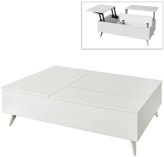 Τραπεζάκι Σαλονιού Ορθογώνιο Ξύλινο με Σερβιτόρο Λευκό Μ121xΠ69xΥ40cm