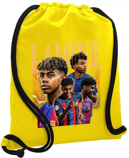 Lamine Yamal Fcb Τσάντα Πλάτης Πουγκί Gymbag Τσέπη 40x48cm & Χονδρά Κορδόνια Κίτρινο
