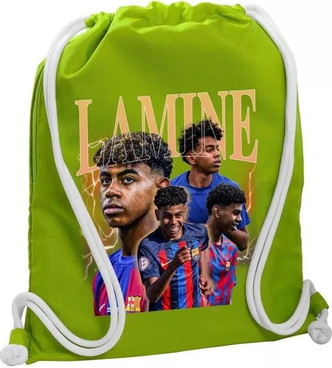 Lamine Yamal Fcb Τσάντα Πλάτης Πουγκί Gymbag Τσέπη 40x48cm & Χονδρά Κορδόνια Lime Green