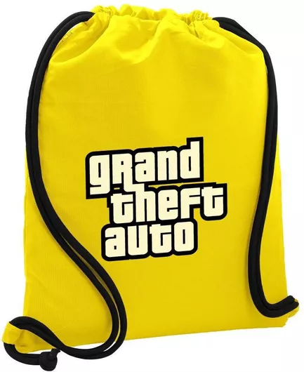 Τσάντα Πλάτης Gta Grand Theft Auto Πουγκί Gymbag Κίτρινο Τσέπη 40x48cm & Χονδρά Κορδόνια