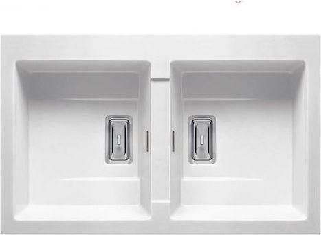 Νεροχύτης Κουζίνας Pyramis Pyragranite Kartesio 2B από Συνθετικό Γρανίτη 86x50cm Λευκό