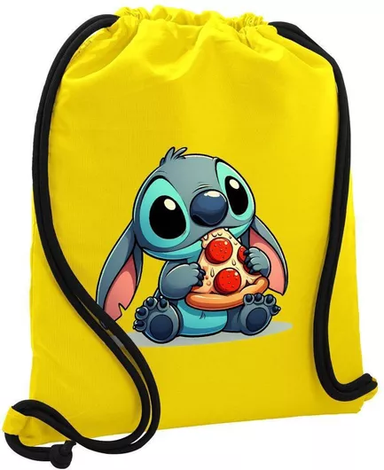 Παιδική Τσάντα Πουγκί Koupakoupa Stitch Pizza 48x40cm Κίτρινο