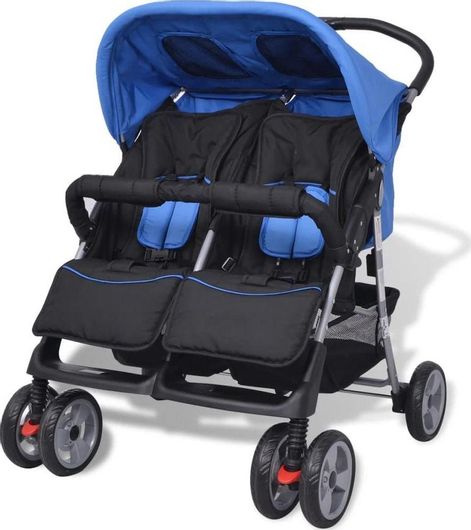 Καρότσι Διδύμων vidaXL με Ατσάλινο Σκελετό από 6 Μηνών Μπλε