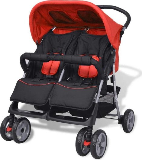 Καρότσι Διδύμων vidaXL με Ατσάλινο Σκελετό από 6 Μηνών Κόκκινο